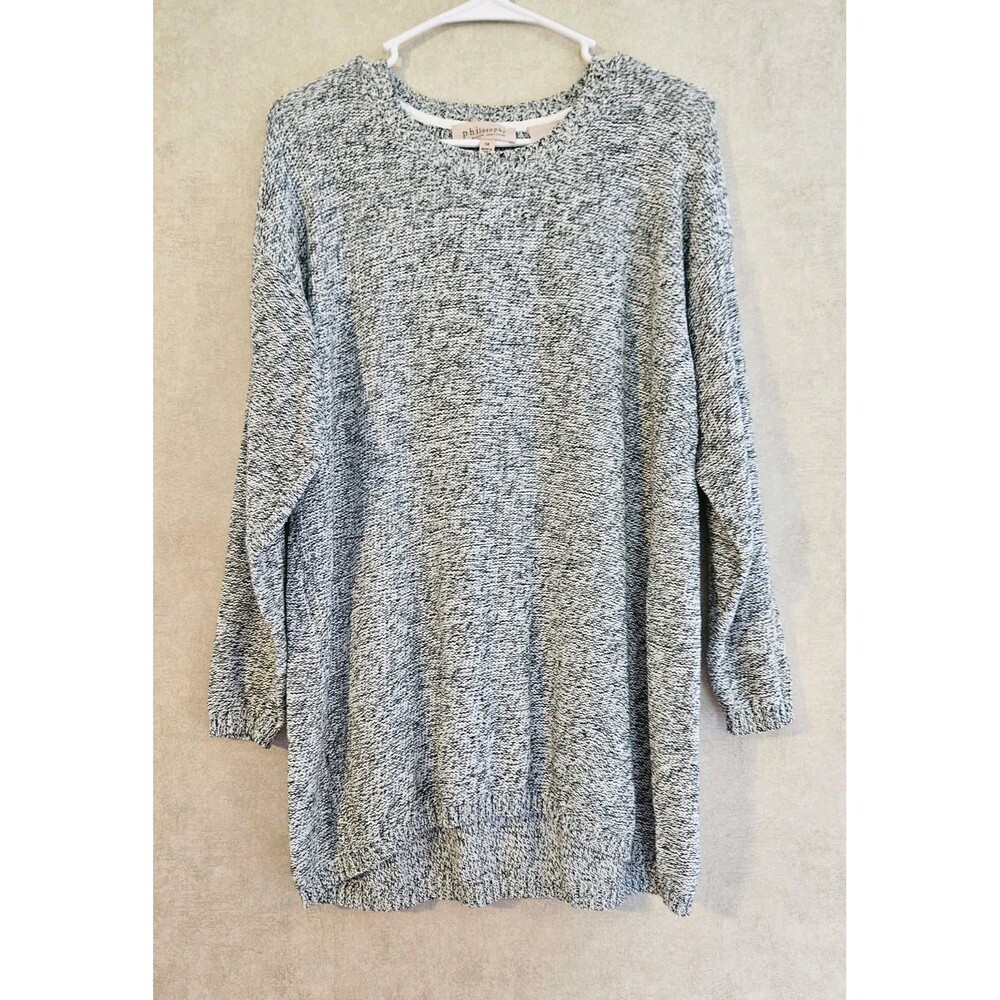 Philosophy Woman 1X Black White Marled Knit Sweater Tunic Long Sleeve Plus Size